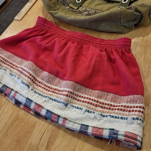 #upcycled vintage Red Elastic waist Mini Skirt Bohemian Hand Made - Picture 2 of 11